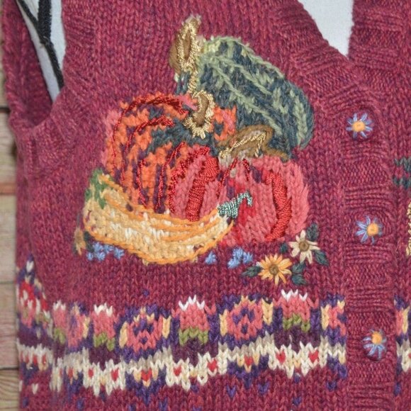 Vintage Heirloom Collectibles Size M Button Up Cardigan Vest Sweater Fall Scene - Picture 3 of 14